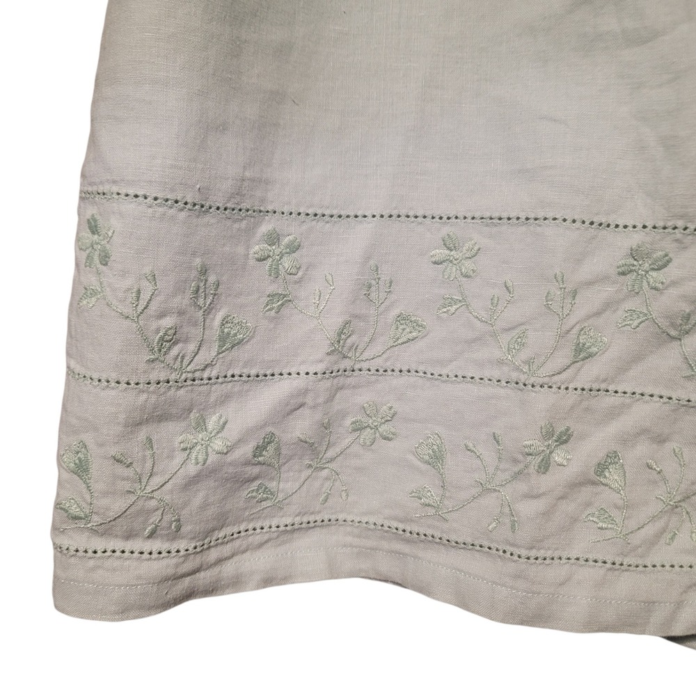 OLD NAVY 100% Linen Light Blue Midi Skirt Sz 16 Embroidered Floral 34x25 - Picture 2 of 4